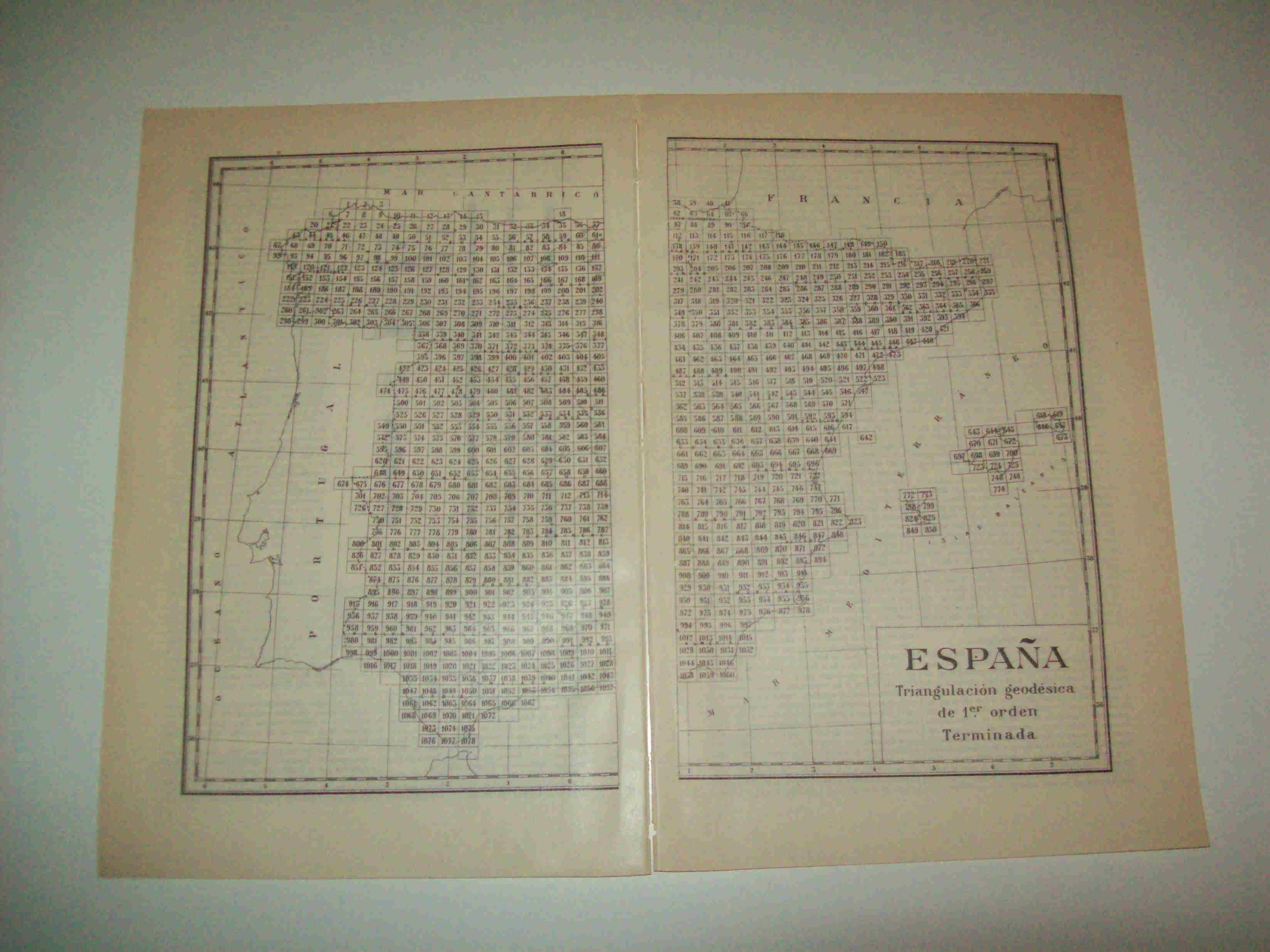 LAMINA ESPASA 10330: España: triangulacion geodesica de primer orden terminada