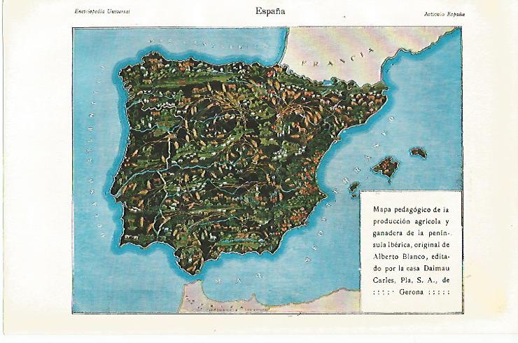 LAMINA ESPASA 10338: Mapa de la produccion agricola y ganadera de España por Dalmau Carles Pla SA
