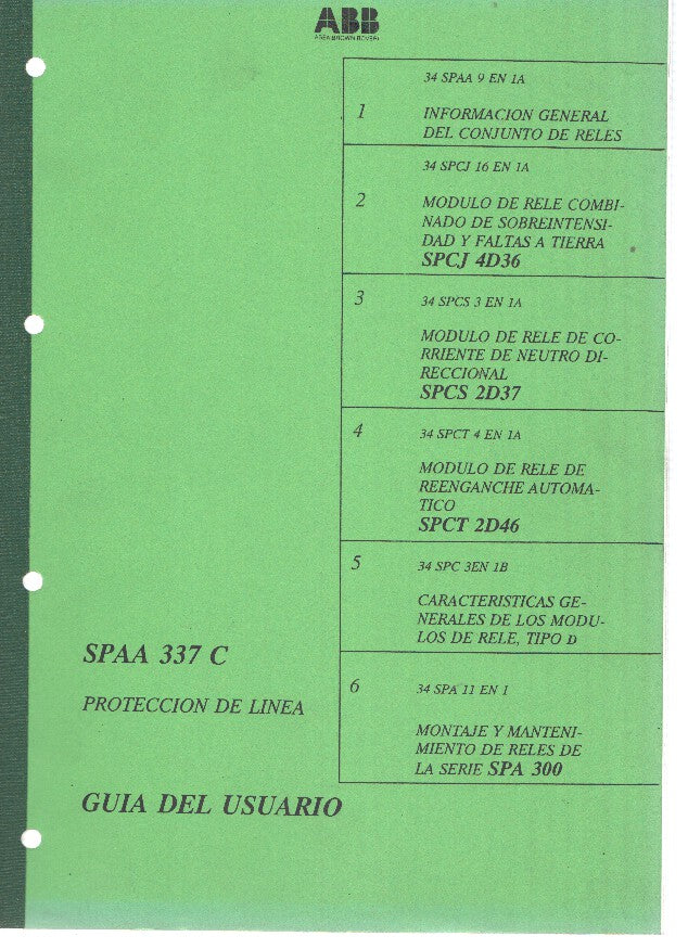 Manual: ABB SPAA 337C Proteccion de Linea: GUIA DEL USUARIO