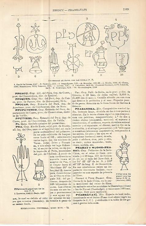 LAMINA ESPASA 10628: Filigranas de papel con las letras P.P