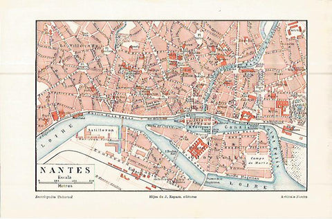LAMINA ESPASA 10701: Plano de Nantes Francia
