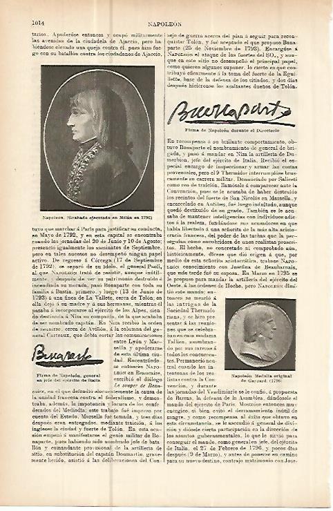 LAMINA ESPASA 10705: Retratos y firma de Napoleon Bonaparte