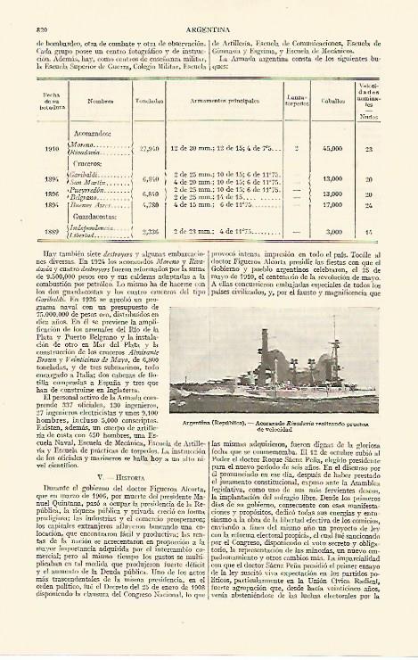 LAMINA ESPASA 10888: Acorazado Rivadavia de Argentina