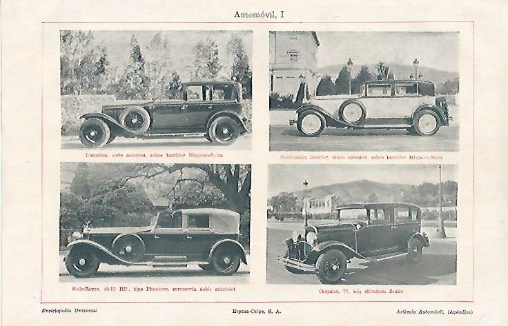 LAMINA ESPASA 10906: Automoviles de Hhispano Suiza Chrysler y  Rolls Royce