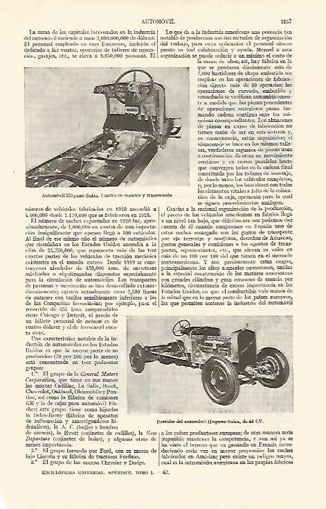 LAMINA ESPASA 10909: Cuadro de mandosy bastidor de coches de Hispano Suizza