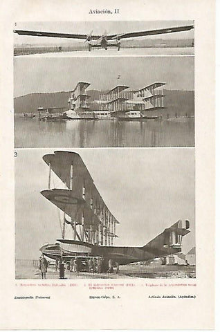 LAMINA ESPASA 10924: Monoplano Inflexible de 1928 el Caproni de 1921 y triplano britanico de 1919
