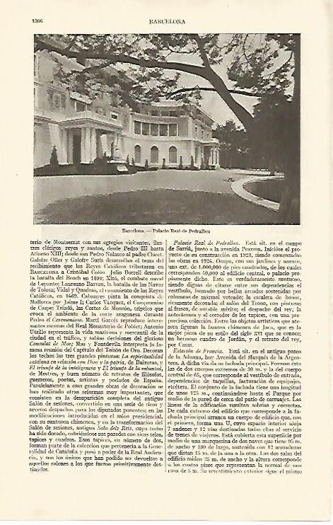 LAMINA ESPASA 10953: Palacio Real de Pedralbes en Barcelona