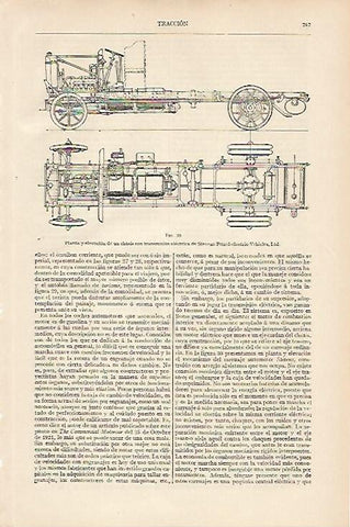 LAMINA ESPASA 11006: Planta y elevacion de unchasis con transmision electrica de Stevens Petrol Electric Vehicles