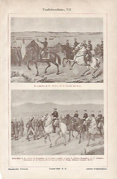 LAMINA ESPASA 11032: Alfonso XII con el Ejercito del Norte y Despedida de Don Carlos