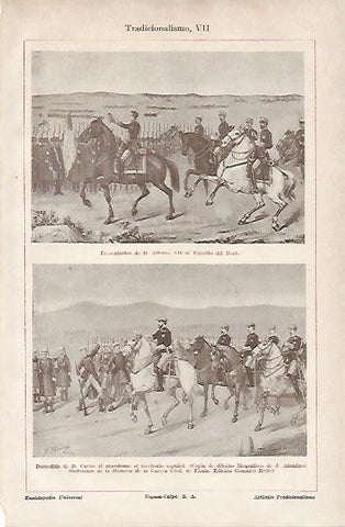 LAMINA ESPASA 11032: Alfonso XII con el Ejercito del Norte y Despedida de Don Carlos