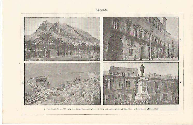 LAMINA ESPASA 11225: Castillo Ayuntamiento y puerto de Alicante