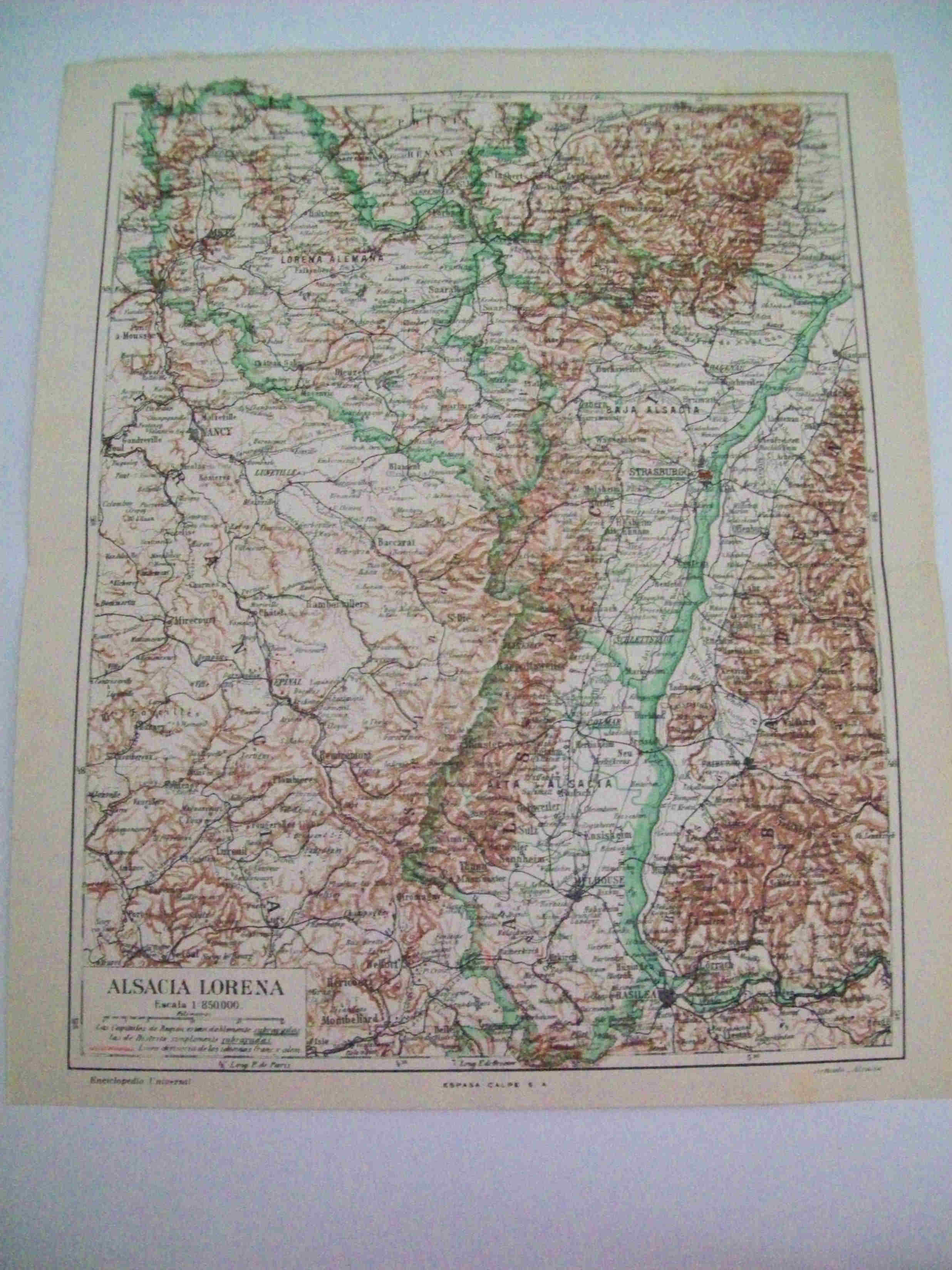 LAMINA ESPASA 11272: Mapa de Alsacia Lorena