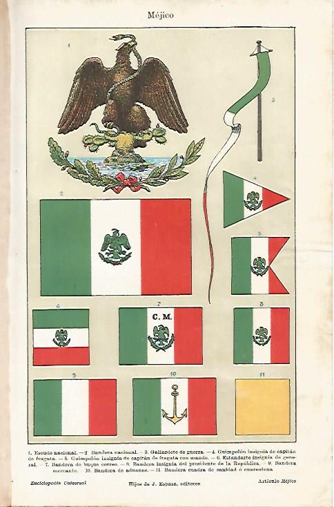 LAMINA ESPASA 11571: Escudo y banderas de Mexico