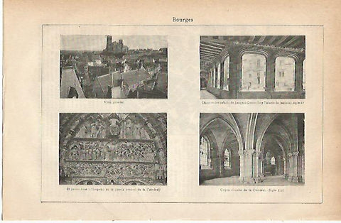 LAMINA ESPASA 11717: Vistas y Catedral de Bourges Francia