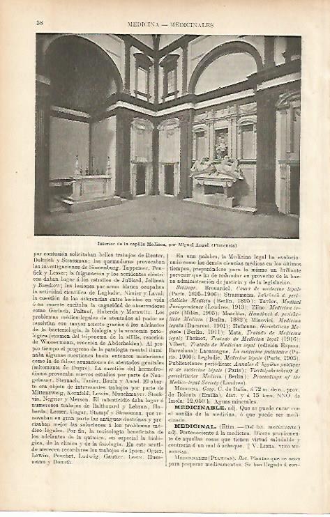 LAMINA ESPASA 11935: Interior de la Capilla Medicea por Miguel Angel
