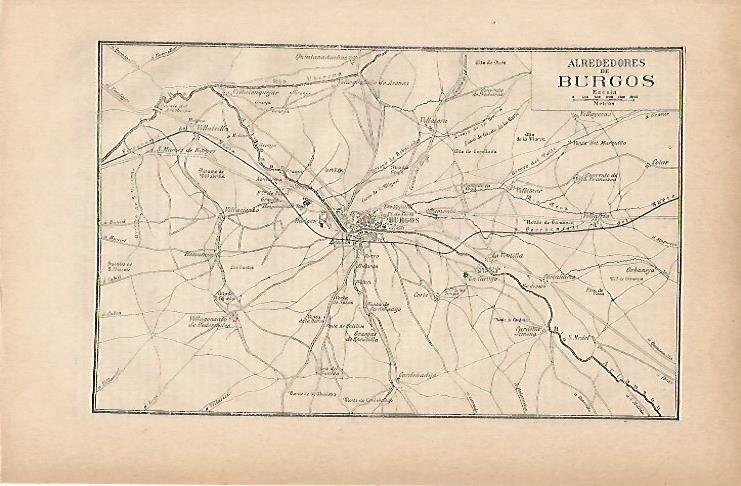 LAMINA ESPASA 11911: Mapa de los alrededores de Burgos