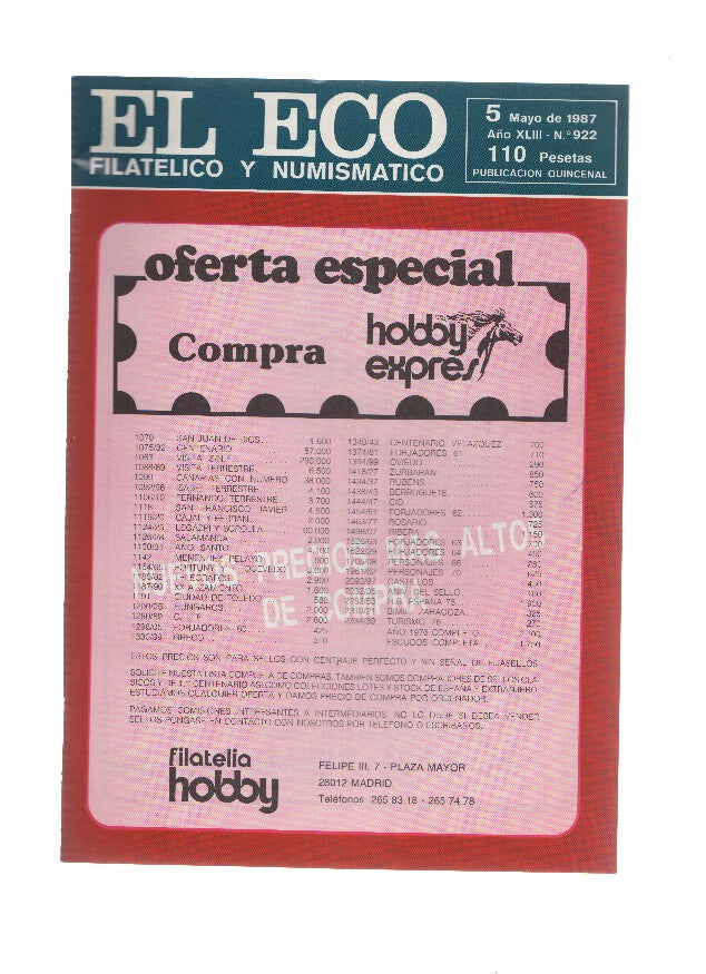 El Eco Filatelico y Numismatico numero 0922: La financiacion de las Exposiciones