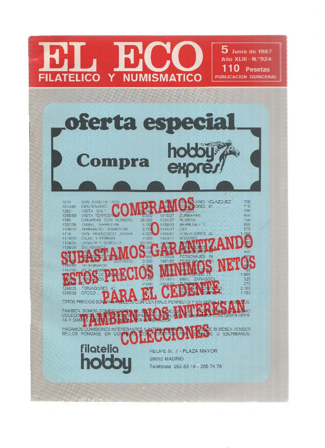 El Eco Filatelico y Numismatico numero 0924: De la Curva de Lafer o sugerencias al ministro Solchaga