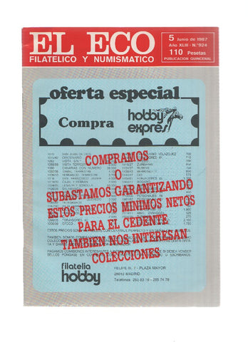 El Eco Filatelico y Numismatico numero 0924: De la Curva de Lafer o sugerencias al ministro Solchaga