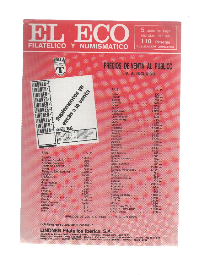 El Eco Filatelico y Numismatico numero 0926: El Padre Francisco de Vitoria fundador del derecho de gentes