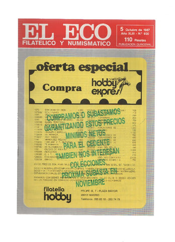 El Eco Filatelico y Numismatico numero 0930: El Catalogo ALFIL de matasellos
