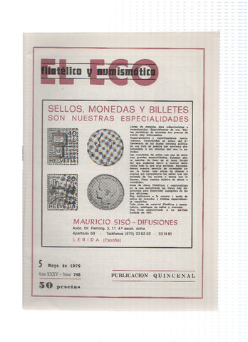 El Eco Filatelico y Numismatico numero 0746: Numeros de tirada de Duros desde 1869/1899