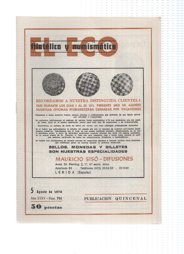 El Eco Filatelico y Numismatico numero 0751: Importante galardon a D.Pedro Gonzalez Rabago
