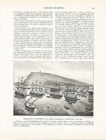 LAMINA 4361: Tropas destinadas a Lombardia embarcandose en Barcelona en 1741