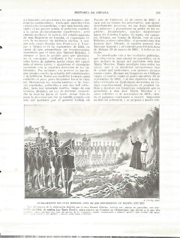 LAMINA 4401: Fusilamiento del cura Morelos jefe de los insurgente de Mexico en 1815