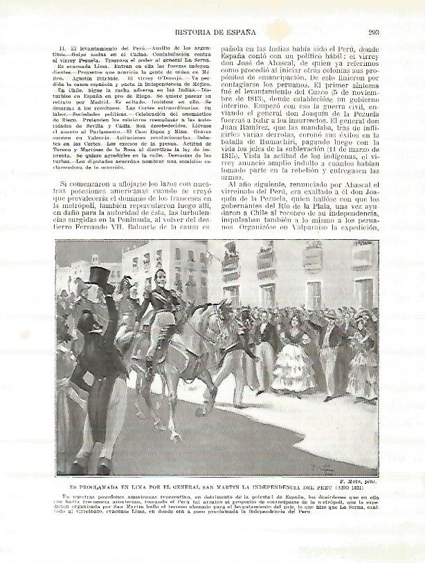 LAMINA 4408: Proclamacion en Lima de la Independencia de Peru por el General San Martin en 1821