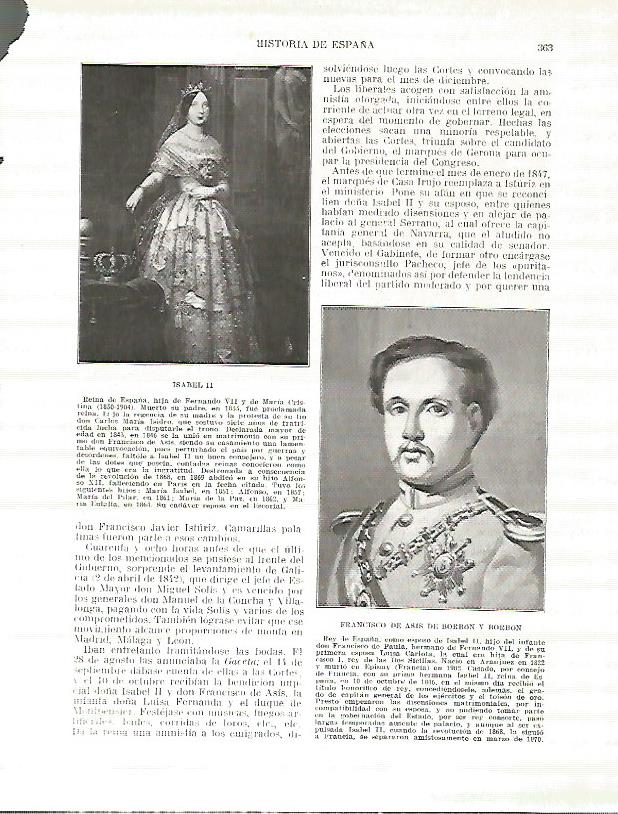 LAMINA 4441: Retratos de Isabel II y de Francisco de Asis de Borbon y Borbon