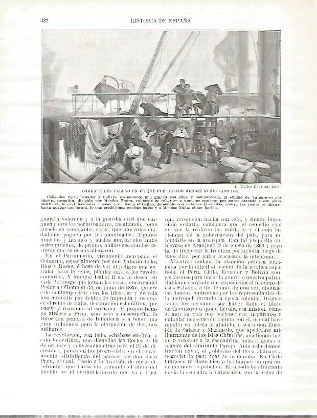 LAMINA 4449: Combate del Callao (Peru) en el que fue herido Mendez Nuñez en 1866