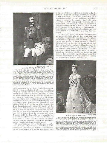 LAMINA 4462: Retratos de Alfonso XII el Pacificador y de Maria de las Mercedes