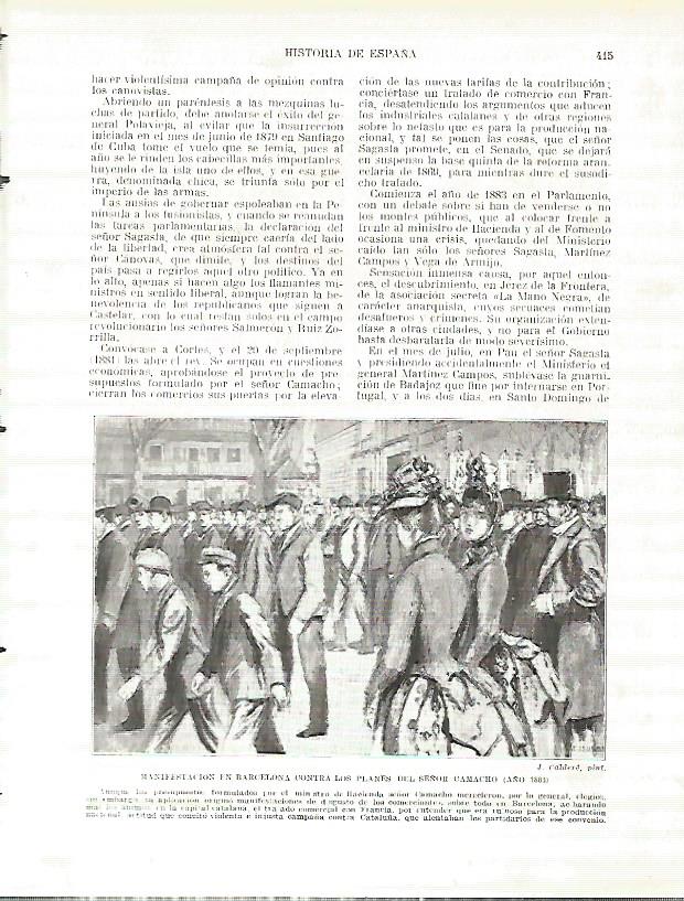 LAMINA 4464: Manifestacion en Barcelona contra los planes del Señor Camacho en 1883