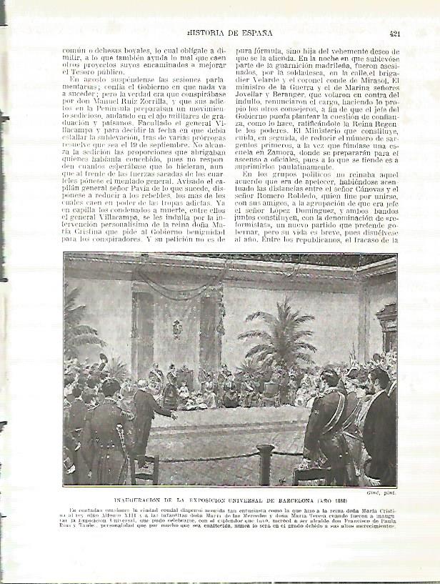 LAMINA 4467: Inauguracion de la Exposicion Universal de Barcelona en 1888