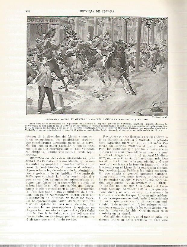 LAMINA 4470: Atentado contra el General Martinez Campos en Barcelona en 1893