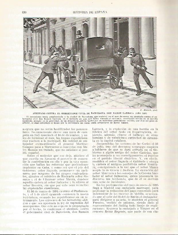 LAMINA 4471: Atentado contra el Gobernador Civil de Barcelona Ramon Larroca en 1894