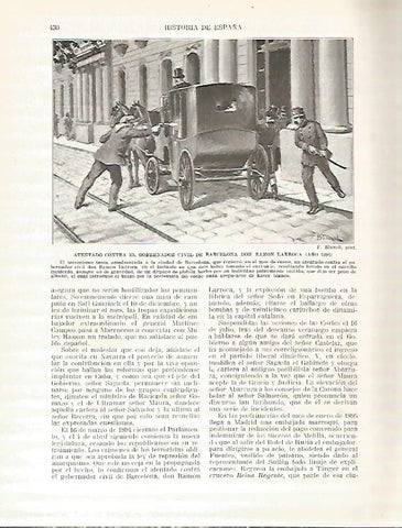 LAMINA 4471: Atentado contra el Gobernador Civil de Barcelona Ramon Larroca en 1894