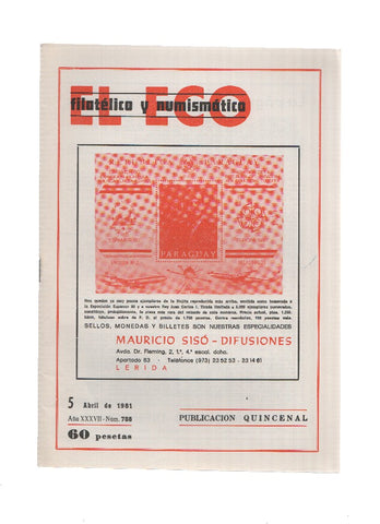 El Eco Filatelico y Numismatico numero 0788: Programa de Emisiones Especiales de Sellos de Correo para 1981