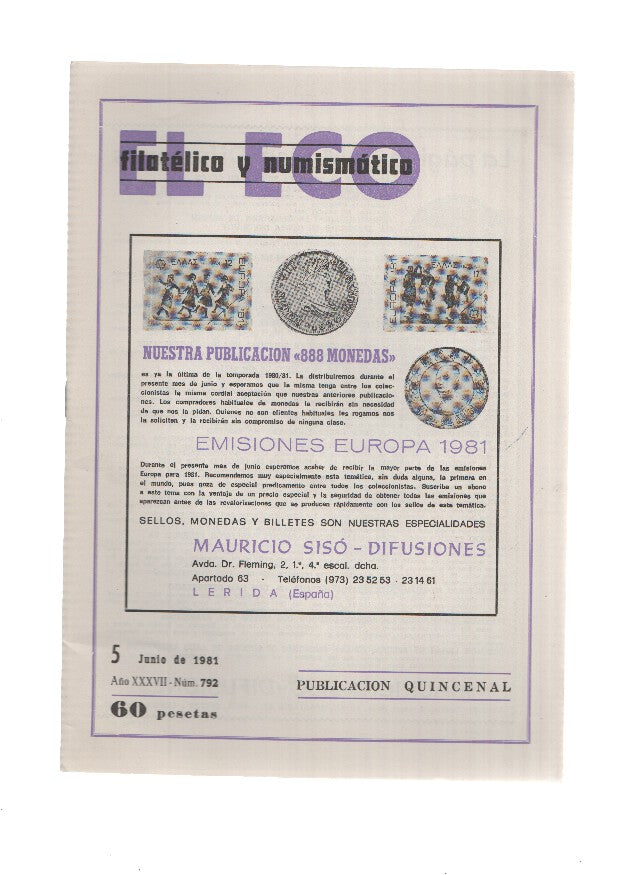 El Eco Filatelico y Numismatico numero 0792: Emision: Copa Mundial de Futbol España 82
