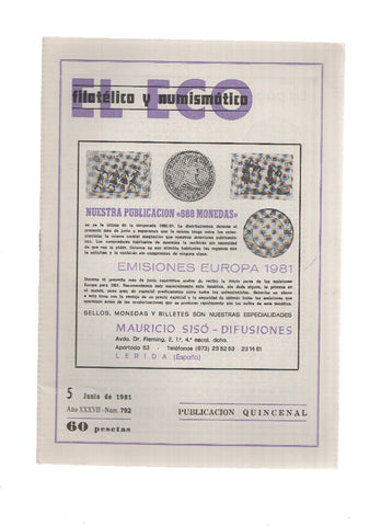 El Eco Filatelico y Numismatico numero 0792: Emision: Copa Mundial de Futbol España 82