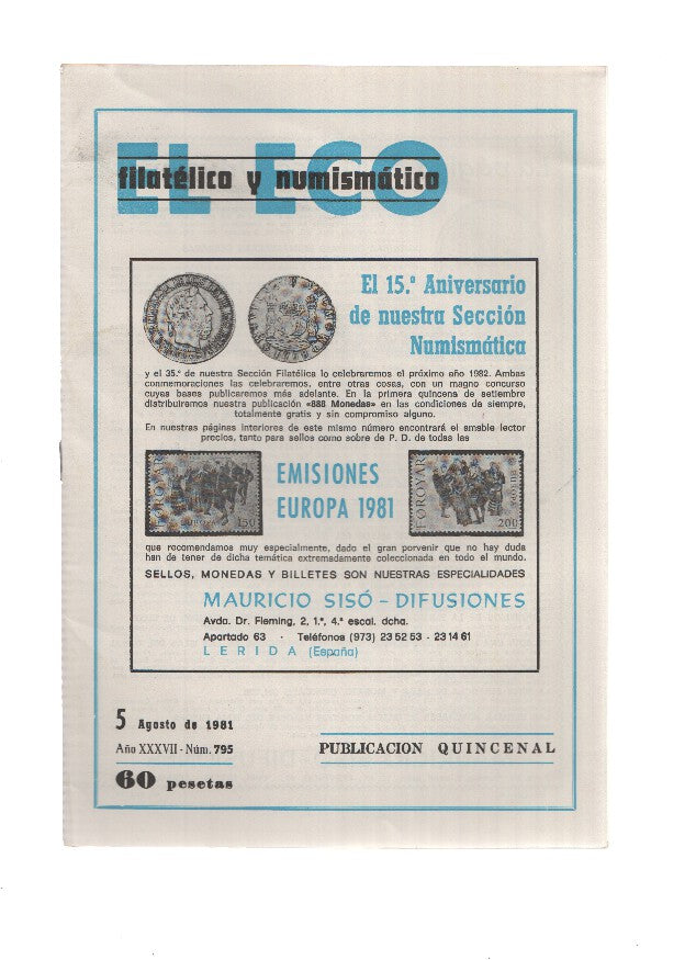 El Eco Filatelico y Numismatico numero 0795: Premios Edifil Araña de Plata 1981