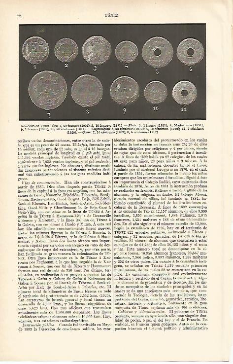 LAMINA ESPASA 11964: Monedas de Tunez