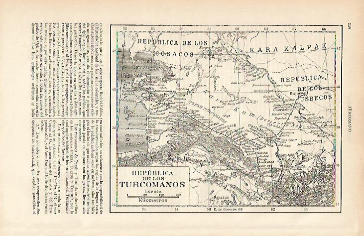 LAMINA ESPASA 11992: Mapa de la Republica de los turcomanos