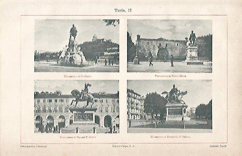 LAMINA ESPASA 12002: Monumentos a Garibaldi Micca Manuel Filiberto y Fernando de Saboya en Turin
