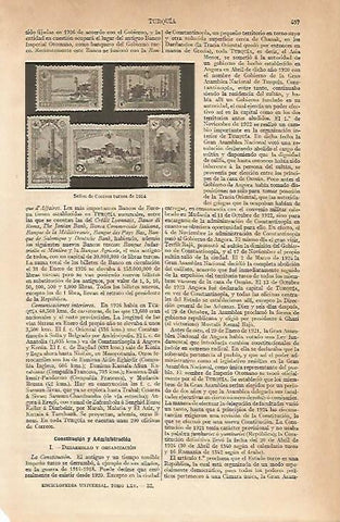 LAMINA ESPASA 12056: Sellos de correos de Turquia de 1914