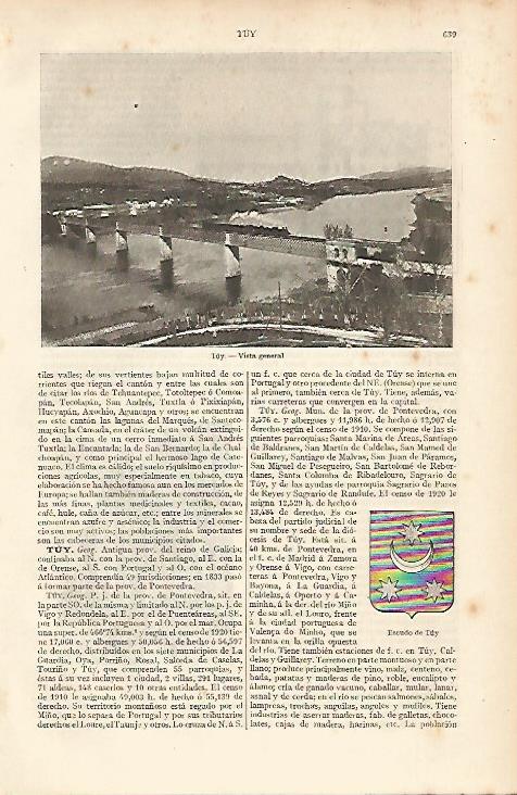 LAMINA ESPASA 12081: Vista general de Tuy Galicia