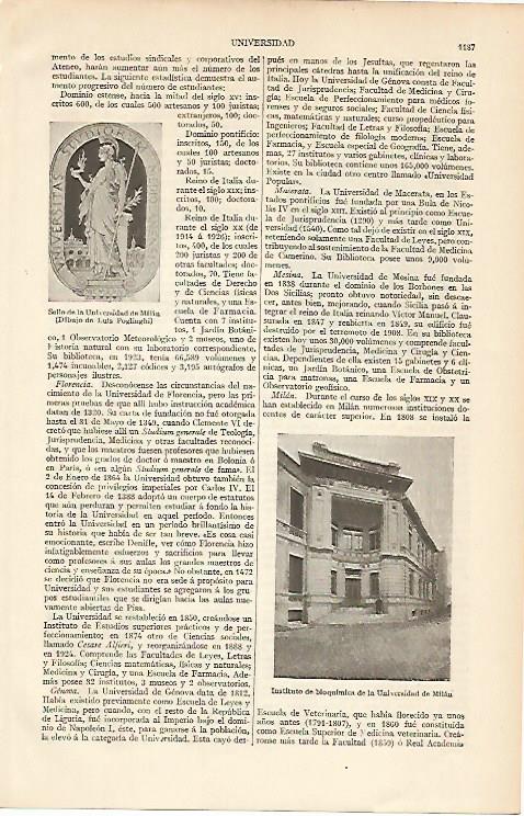 LAMINA ESPASA 12154: Instituto de Bioquimica de la Universidad de Milan