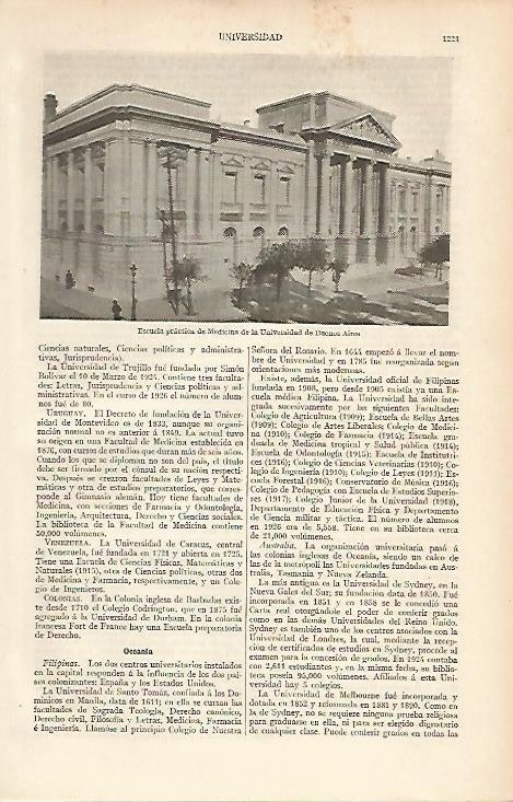 LAMINA ESPASA 12168: Facultad de Medicina de la Universidad de Buenos Aires