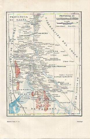 LAMINA ESPASA 12288: Mapa de la provincia de Santiago del Estero Argentina